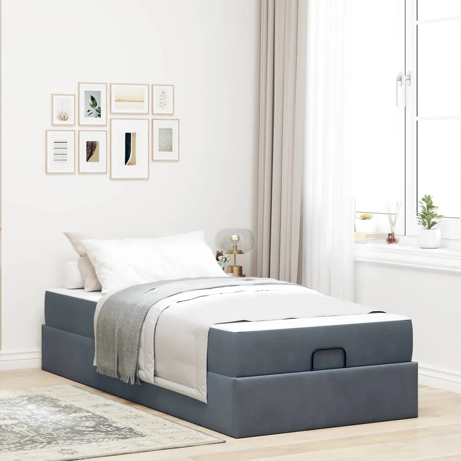 Cadre de lit avec matelas 2 pcs Gris Foncé Velours