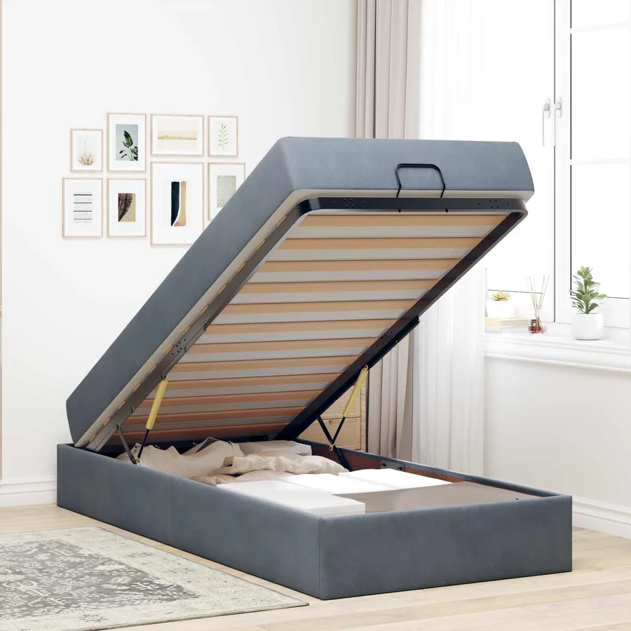 Cadre de lit avec matelas 2 pcs Gris Foncé Velours - 4