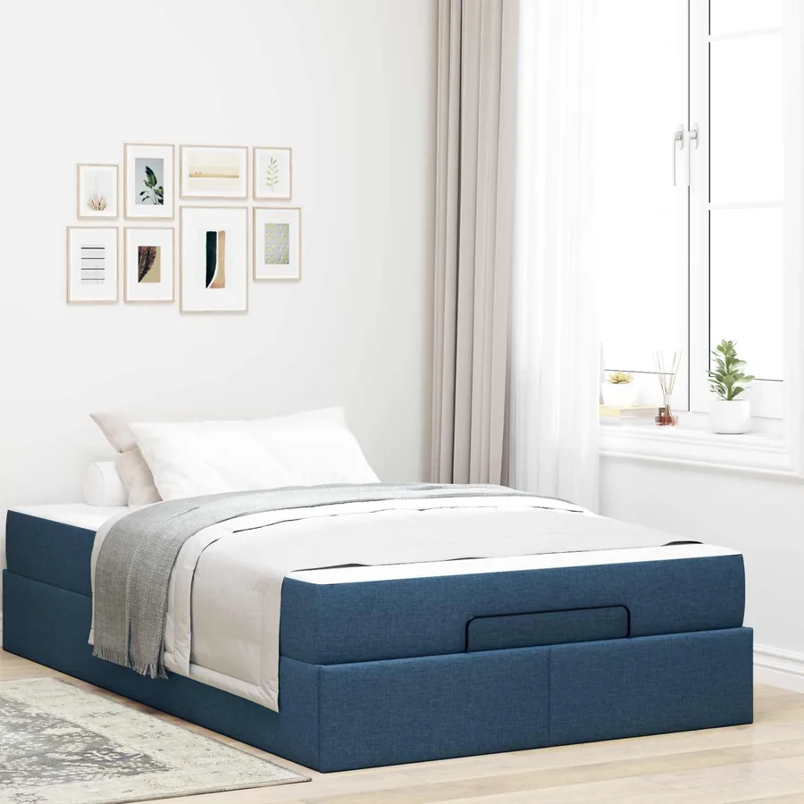 Cadre de lit avec matelas 2 pcs Bleu tissu