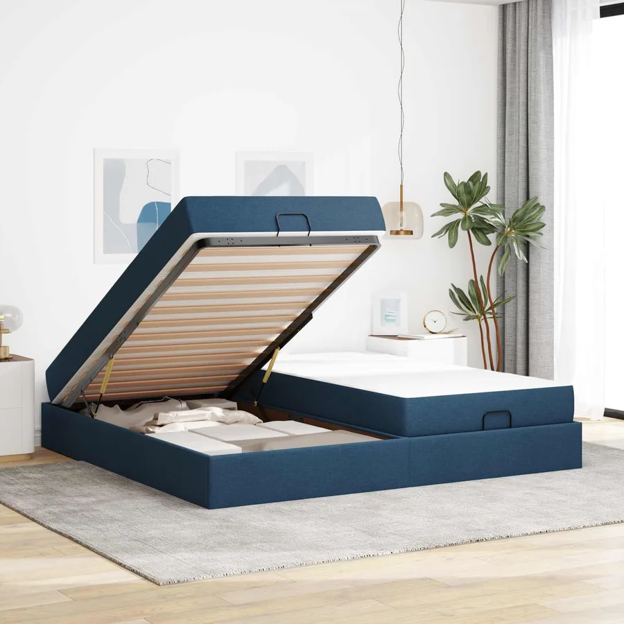 Cadre de lit avec matelas avec matelas 2 pcs Bleu tissu - 4