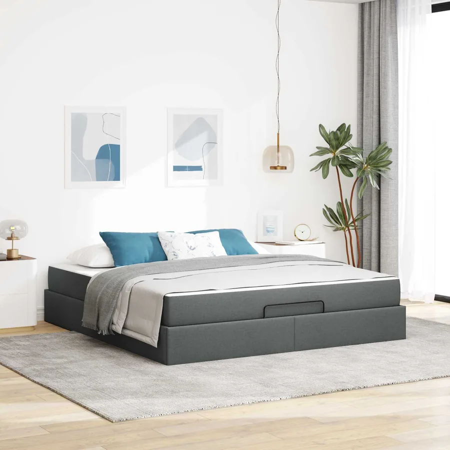 Cadre de lit avec matelas 2 pcs Gris Foncé tissu