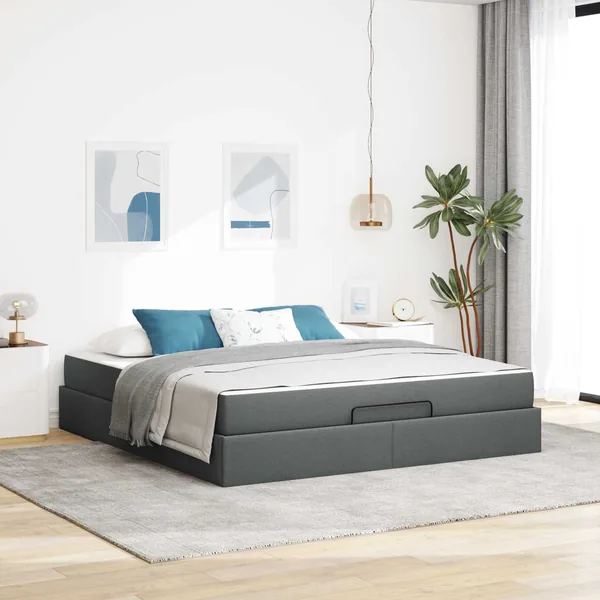 Cadre de lit avec matelas 2 pcs Gris Foncé tissu