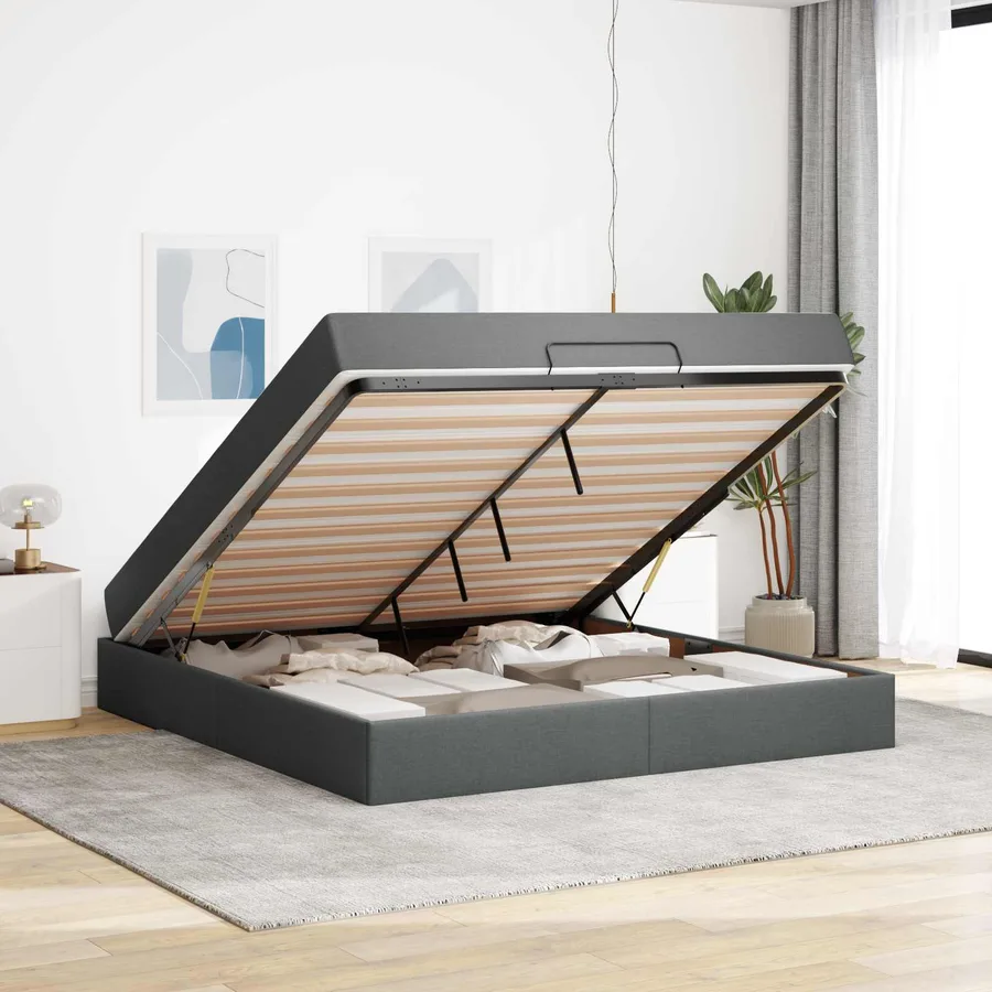 Cadre de lit avec matelas 2 pcs Gris Foncé tissu - 4