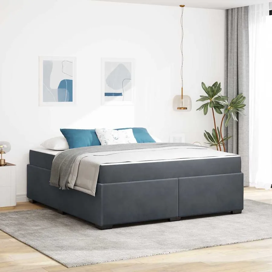 Cadre de lit avec matelas Gris foncé 180 x 200 cm tissu