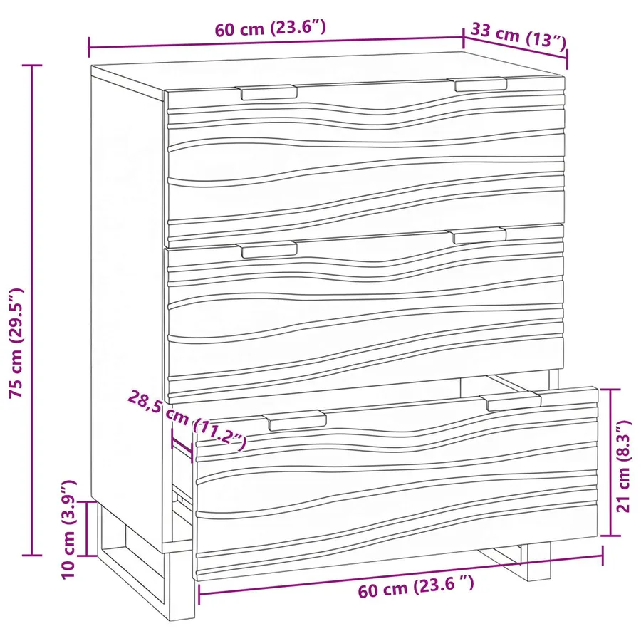 Buffet Marron 60 x 33.5 x 75 cm Bois de manguier massif - 11