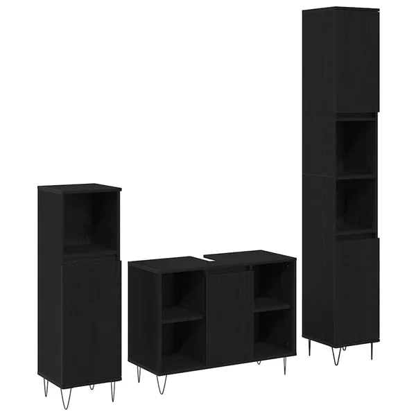 Ensemble de mobilier de salle de bain 3 pcs Chêne noir
