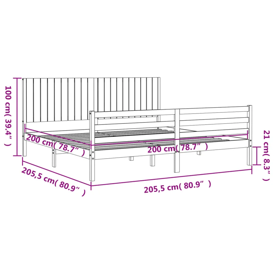 Cadre de lit sans matelas blanc 200x200 cm bois massif - 12