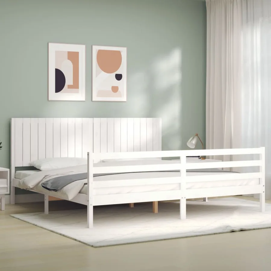 Cadre de lit sans matelas blanc 200x200 cm bois massif - 4