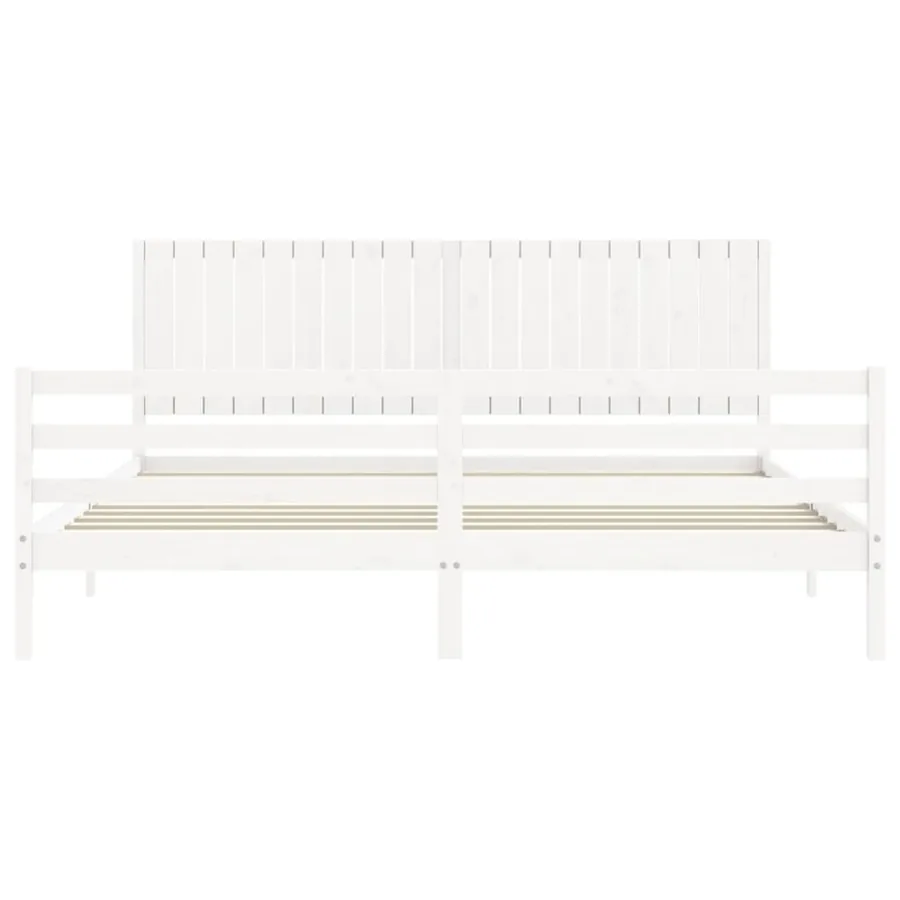 Cadre de lit sans matelas blanc 200x200 cm bois massif - 6