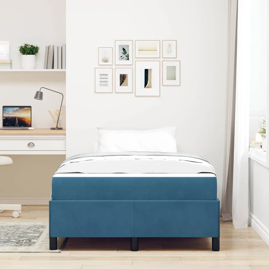 Cadre de lit avec matelas Bleu foncé 120 x 200 cm tissu - 4