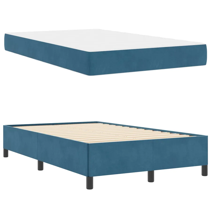 Cadre de lit avec matelas Bleu foncé 120 x 200 cm tissu - 5
