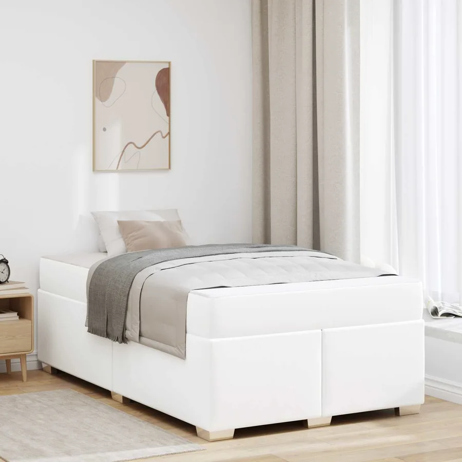 Cadre de lit avec matelas Blanc 120 x 190 cm tissu