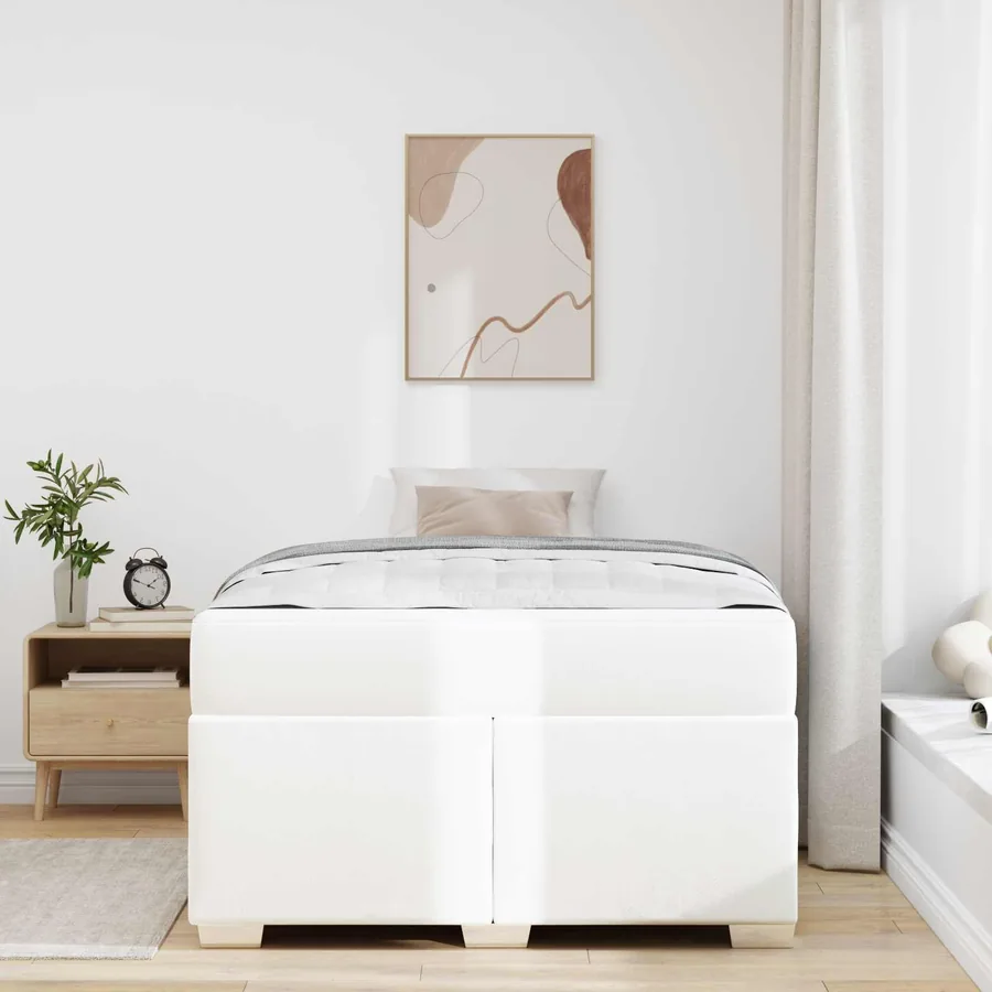 Cadre de lit avec matelas Blanc 120 x 190 cm tissu - 4