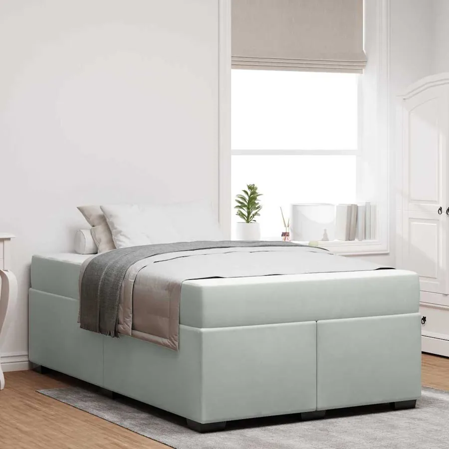 Cadre de lit avec matelas Gris clair 120 x 190 cm tissu