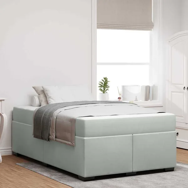 Cadre de lit avec matelas Gris clair 120 x 190 cm tissu