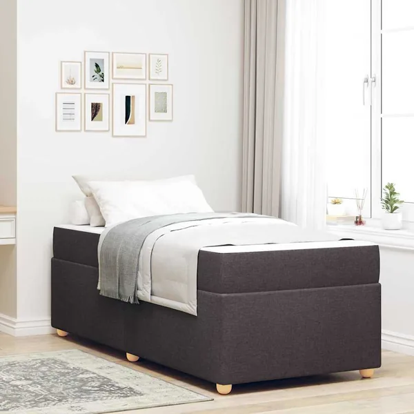 Cadre de lit avec matelas Marron foncé 80 x 200 cm tissu