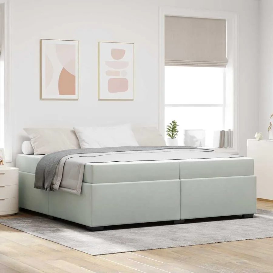 Cadre de lit avec matelas Gris clair 200 x 200 cm tissu