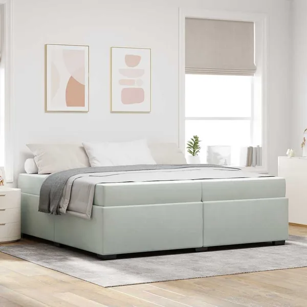 Cadre de lit avec matelas Gris clair 200 x 200 cm tissu