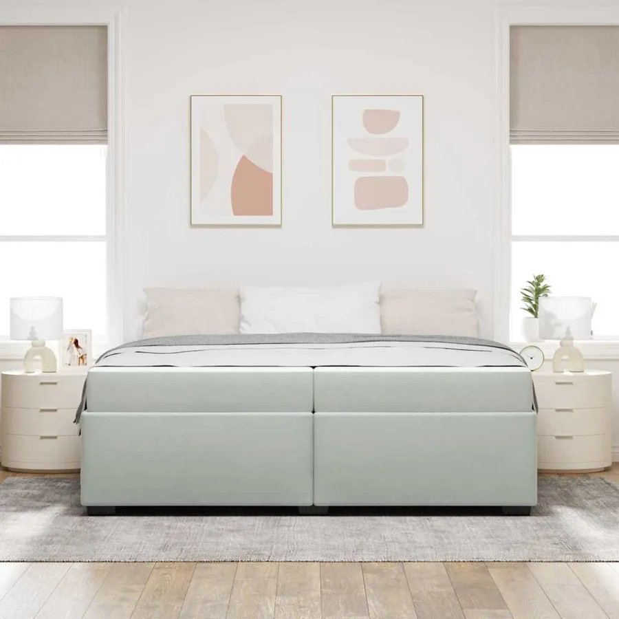 Cadre de lit avec matelas Gris clair 200 x 200 cm tissu - 3