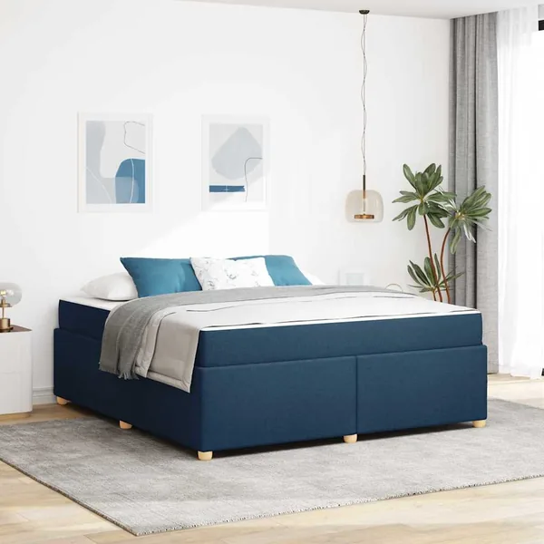 Cadre de lit avec matelas Bleu 180 x 200 cm tissu