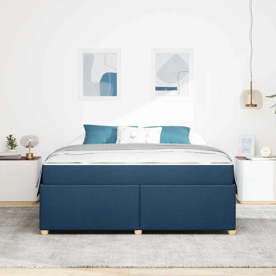 Cadre de lit avec matelas Bleu 180 x 200 cm tissu - 3