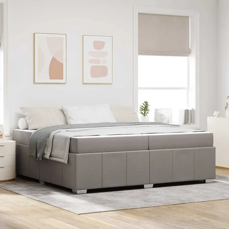 Cadre de lit avec matelas Taupe 200 x 200 cm tissu