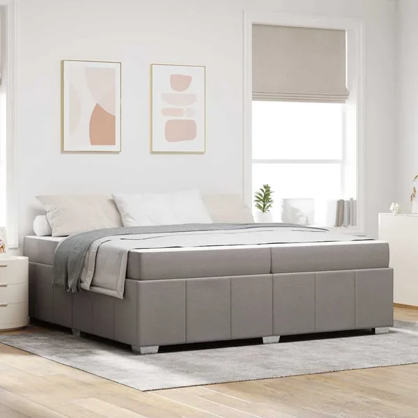 Cadre de lit avec matelas Taupe 200 x 200 cm tissu