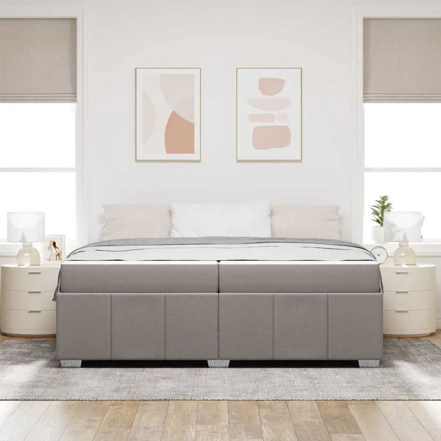Cadre de lit avec matelas Taupe 200 x 200 cm tissu - 3