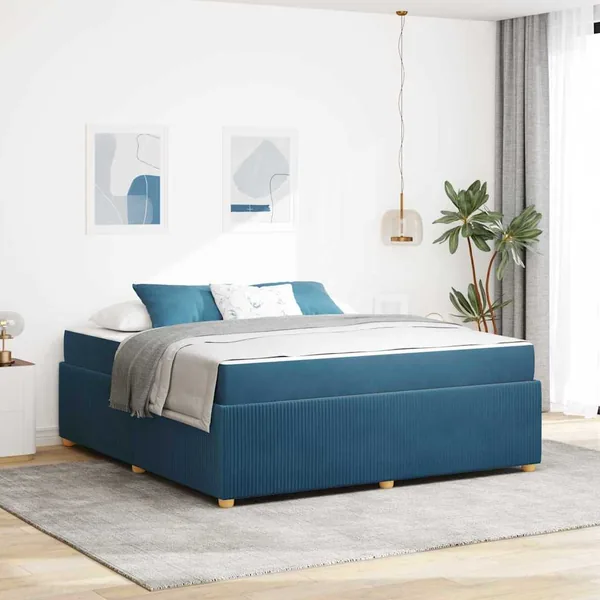 Cadre de lit avec matelas Bleu 180 x 200 cm tissu