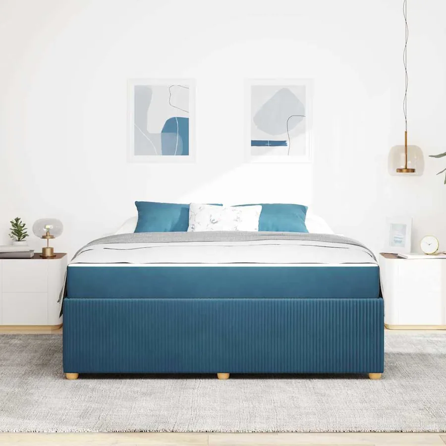 Cadre de lit avec matelas Bleu 180 x 200 cm tissu - 3