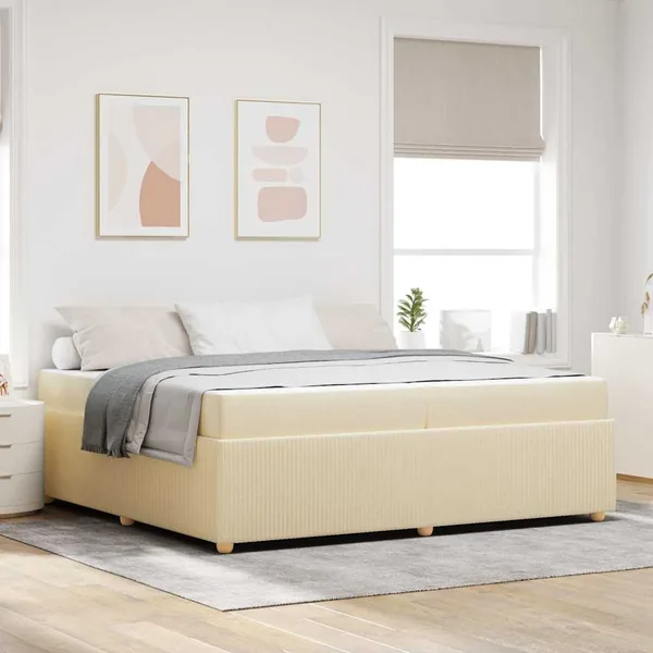 Cadre de lit avec matelas Crème 200 x 200 cm tissu