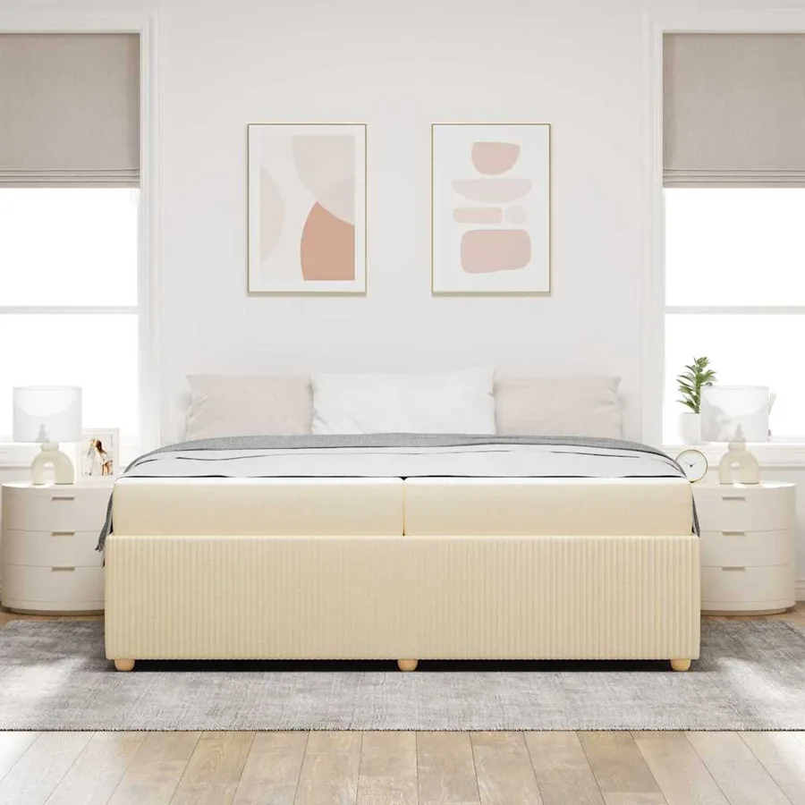 Cadre de lit avec matelas Crème 200 x 200 cm tissu - 3