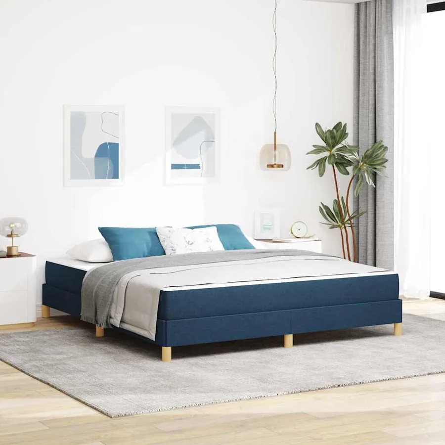 Lit à ressorts avec matelas Bleu 180 x 200 cm tissu