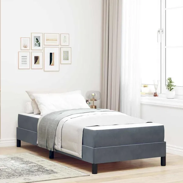 Lit à ressorts avec matelas Gris foncé 80 x 200 cm tissu