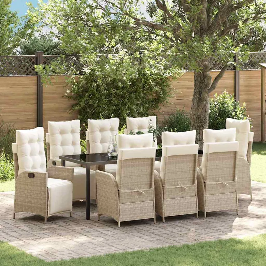 Ensemble de salle à manger pour jardin 9 pcs Beige polyrotin