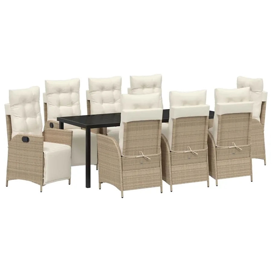 Ensemble de salle à manger pour jardin 9 pcs Beige polyrotin - 2