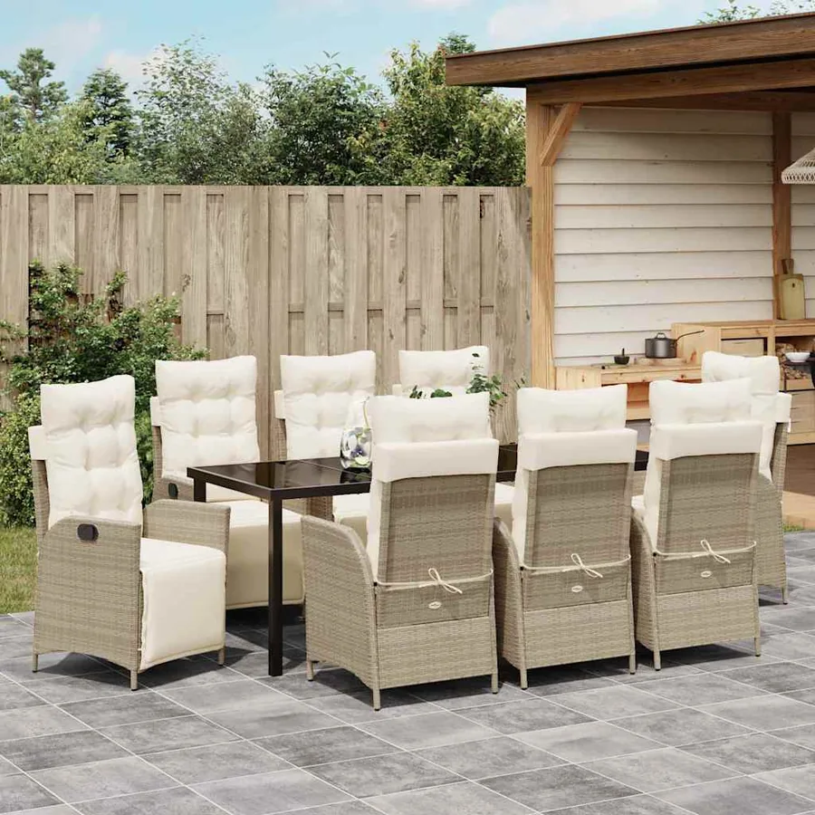 Ensemble de salle à manger pour jardin 9 pcs Beige polyrotin - 4