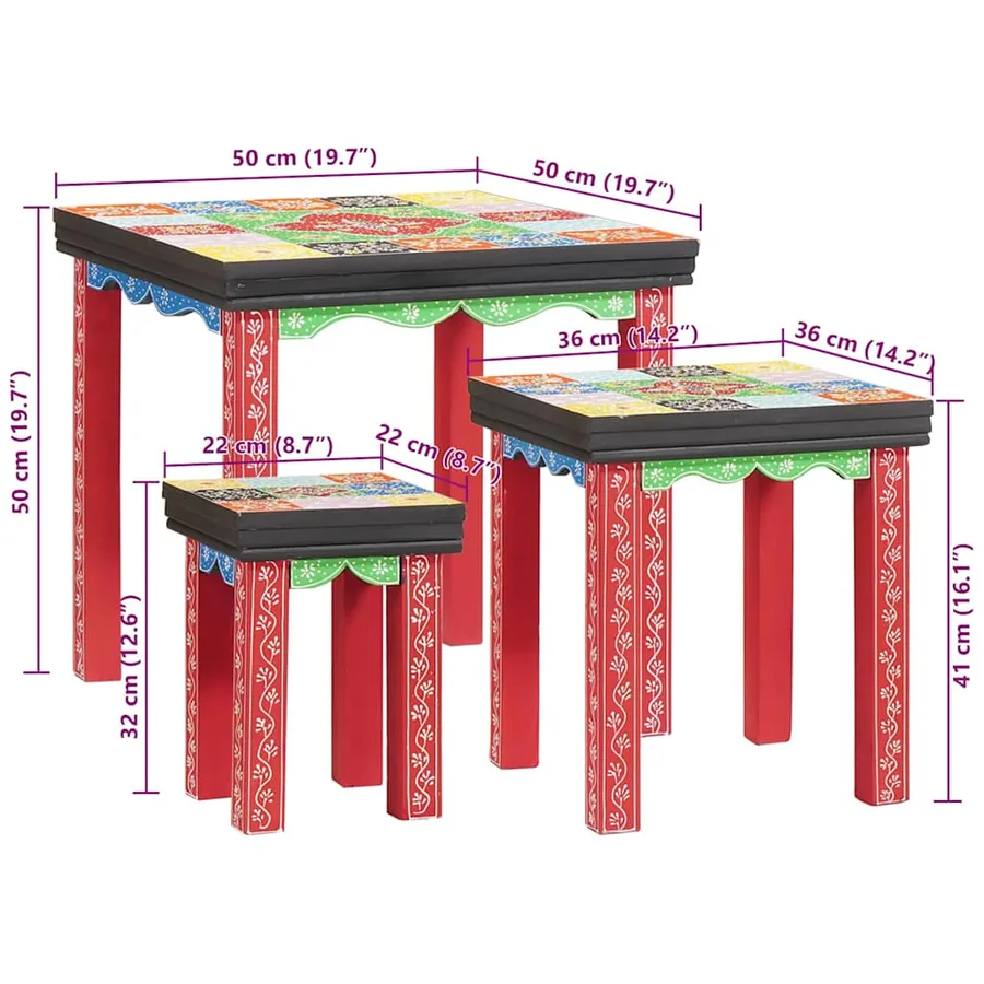 Table carrée 3 pcs Multicolore - 9