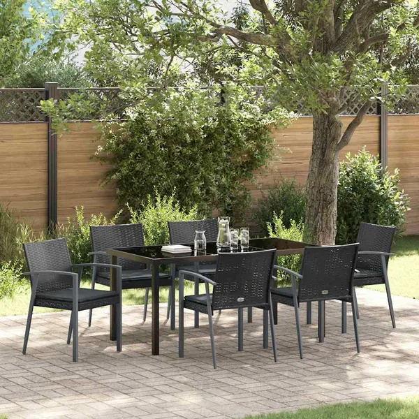 Ensemble de salle à manger pour jardin 7 pcs Noir et gris