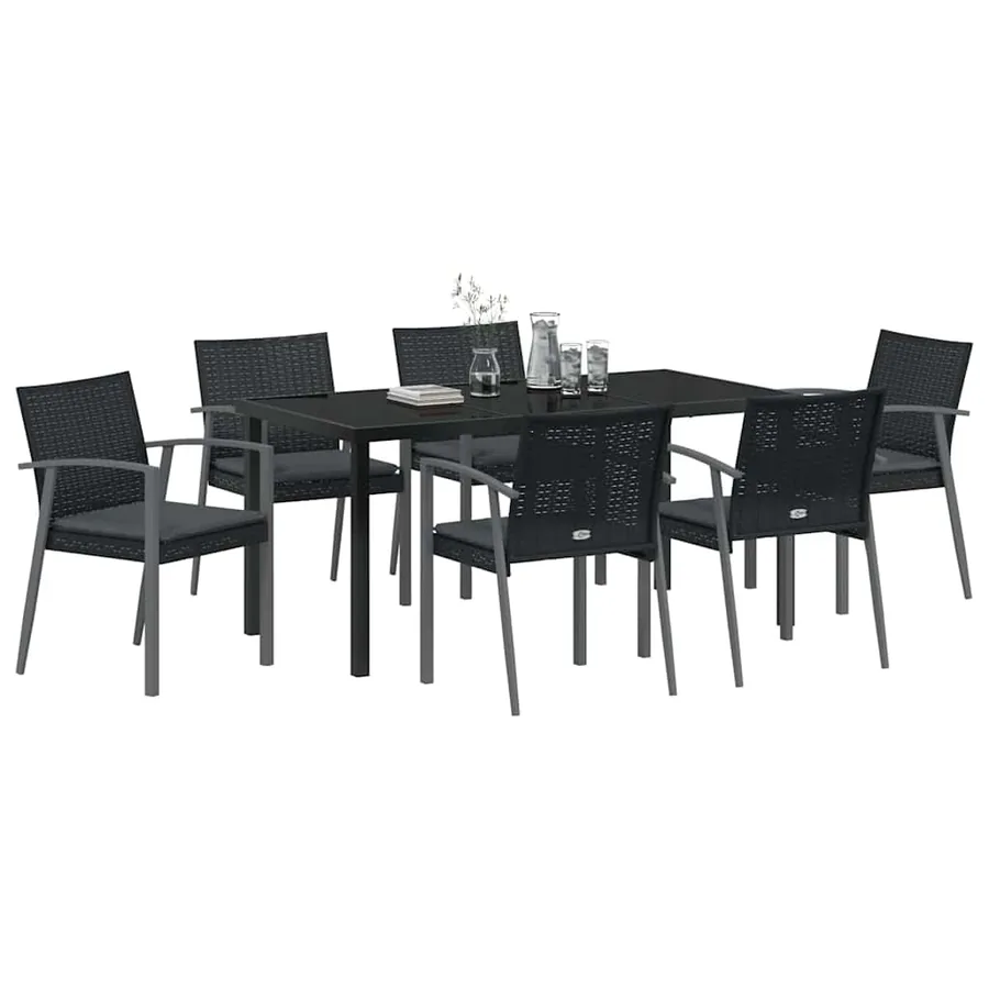 Ensemble de salle à manger pour jardin 7 pcs Noir et gris - 3