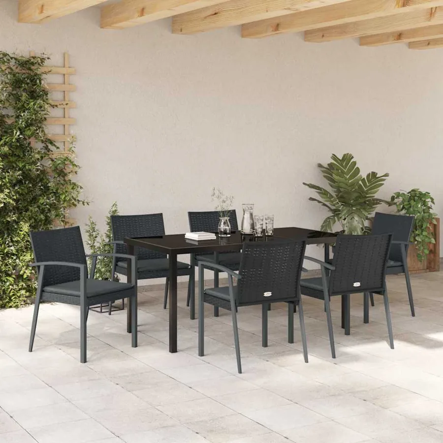 Ensemble de salle à manger pour jardin 7 pcs Noir et gris - 4