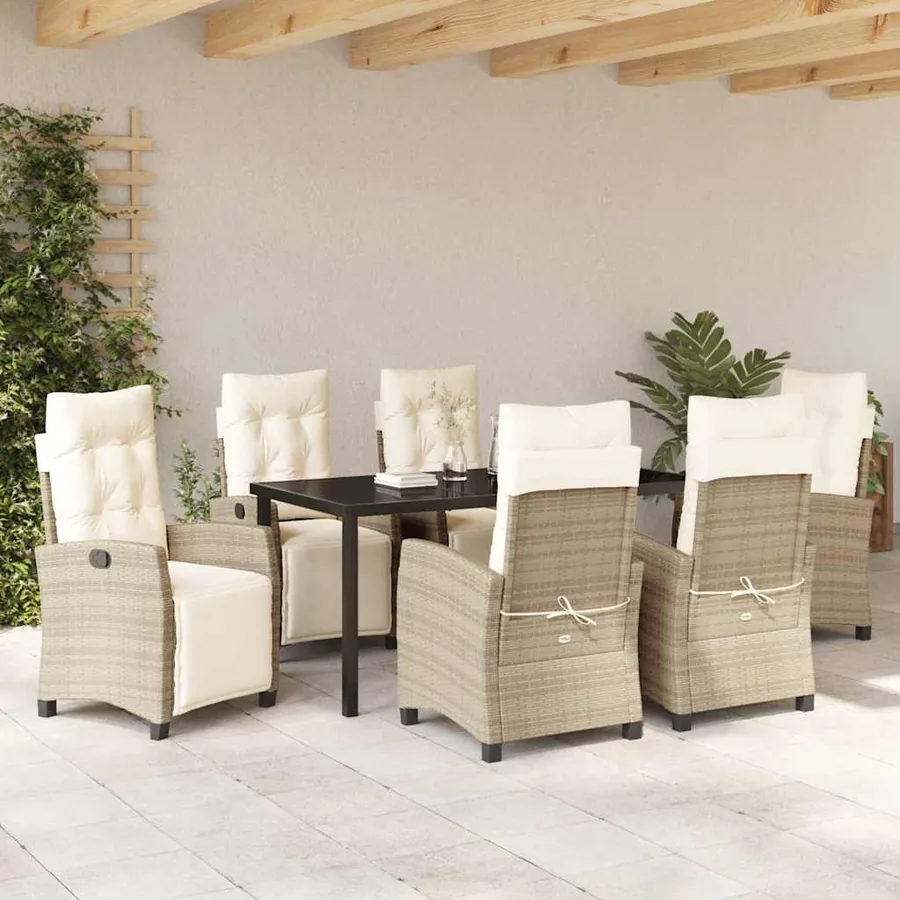 Ensemble de salle à manger pour jardin 7 pcs Beige polyrotin - 4