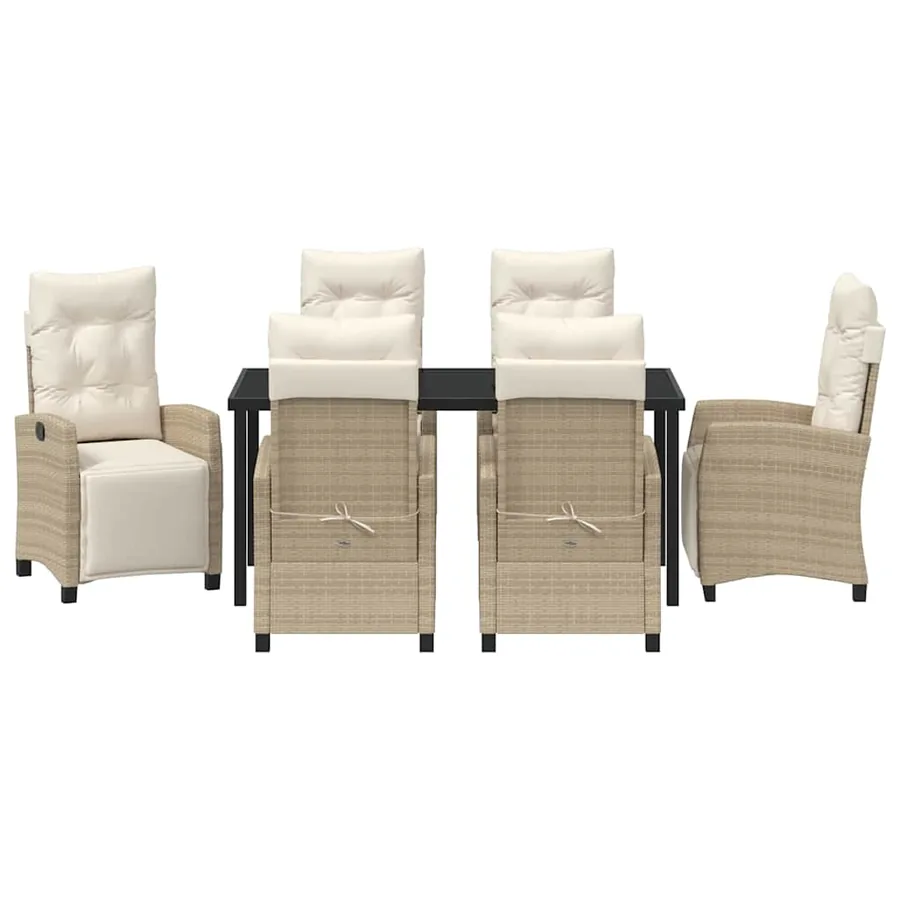 Ensemble de salle à manger pour jardin 7 pcs Beige polyrotin - 7