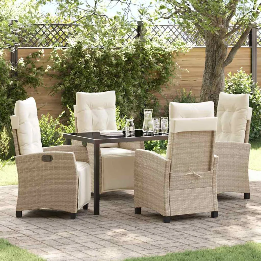 Ensemble de salle à manger pour jardin 5 pcs Beige polyrotin