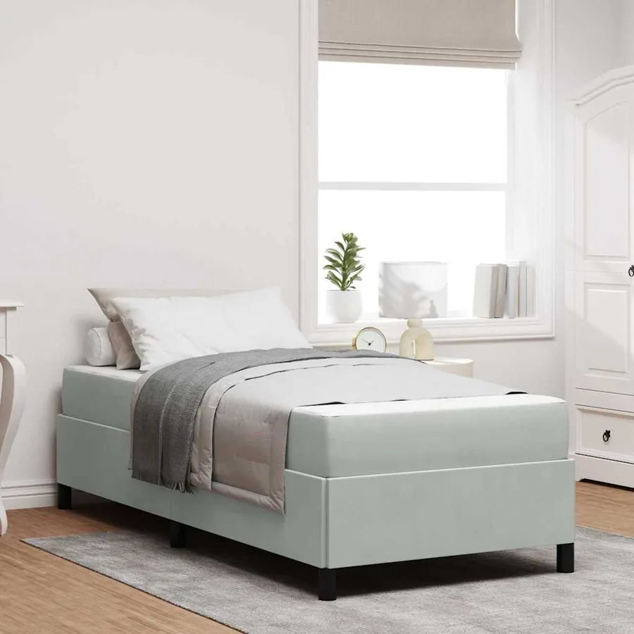 Cadre de lit avec matelas Gris clair 80 x 200 cm tissu