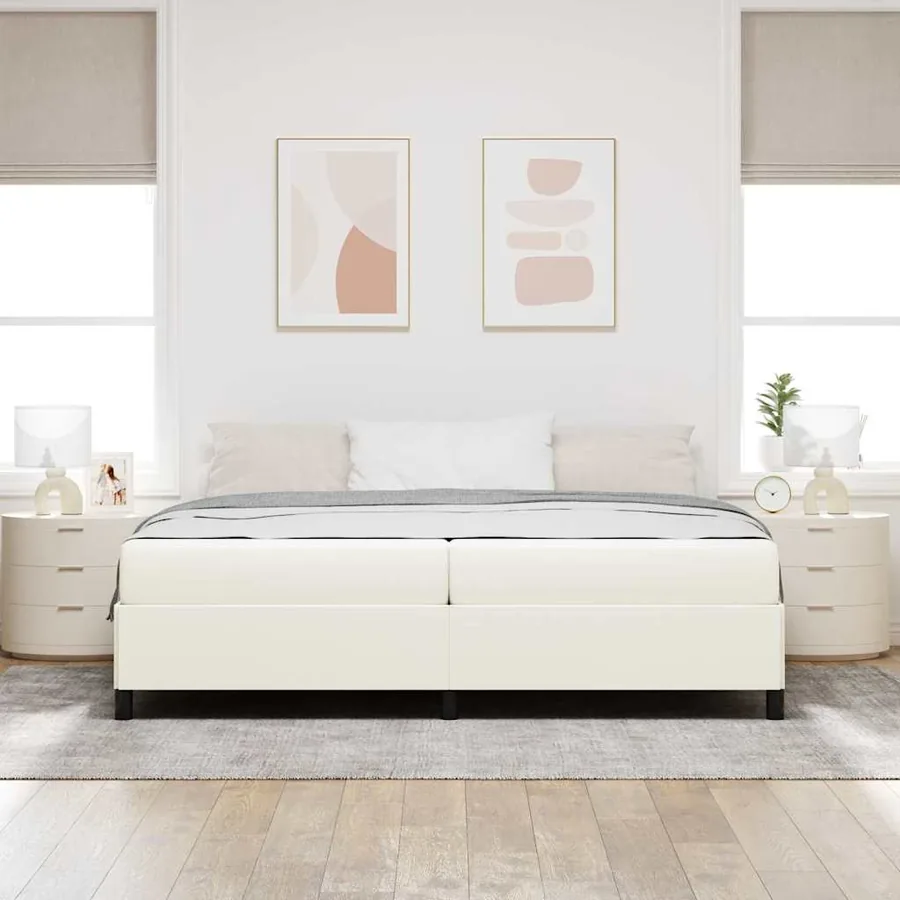 Cadre de lit avec matelas Crème 200 x 200 cm tissu - 3