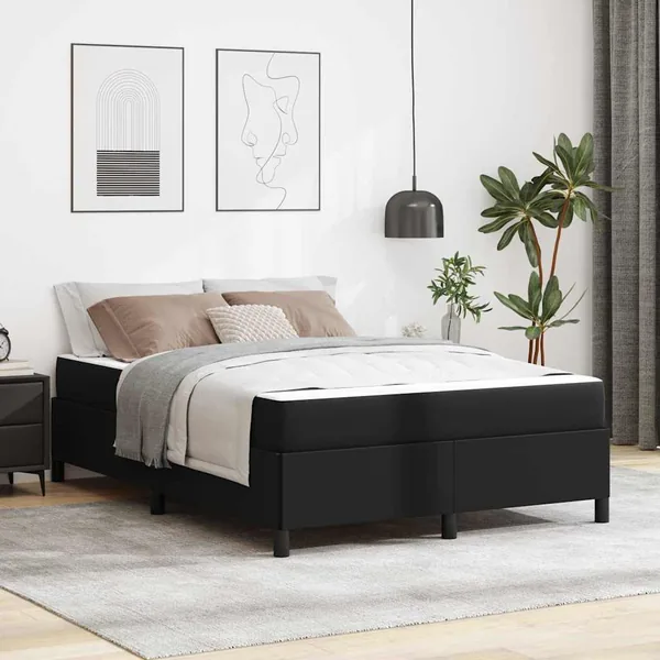 Cadre de lit avec matelas Noir 140 x 190 cm tissu