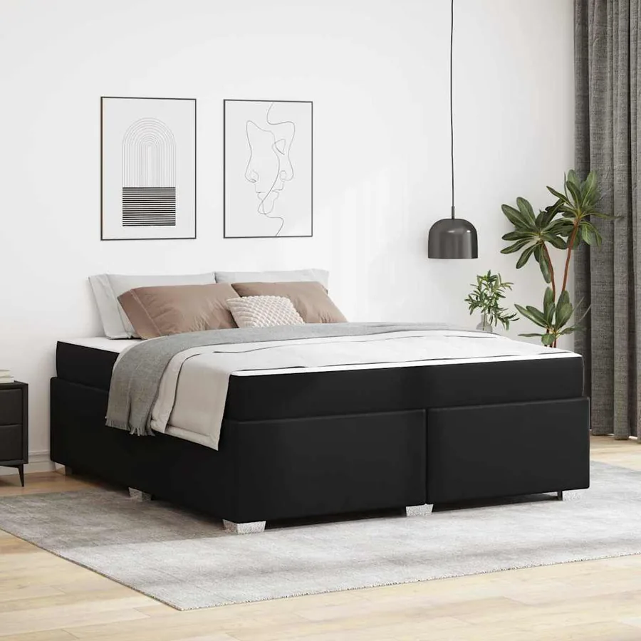 Cadre de lit avec matelas Noir 180 x 200 cm tissu