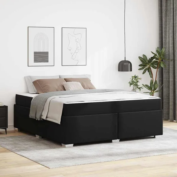 Cadre de lit avec matelas Noir 180 x 200 cm tissu