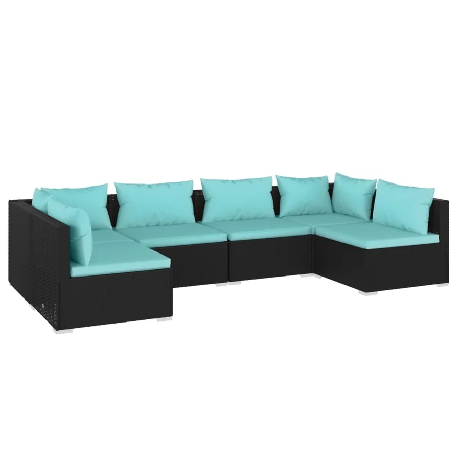 Salon de jardin 6 pcs avec coussins Résine tressée Noir - 2